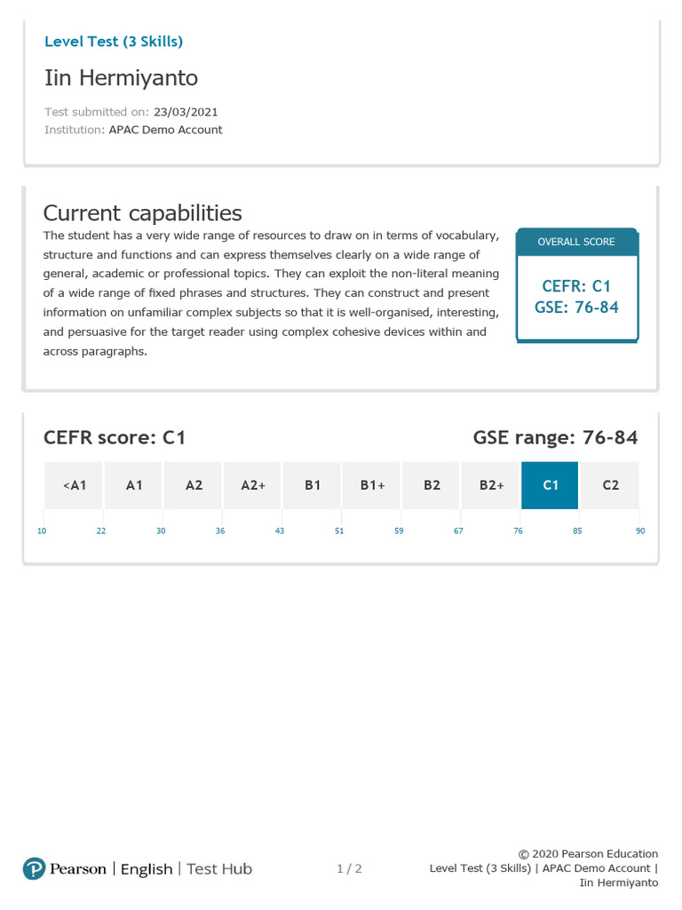 C1 Level Test Results Summary | PDF | Applied Linguistics | Language ...