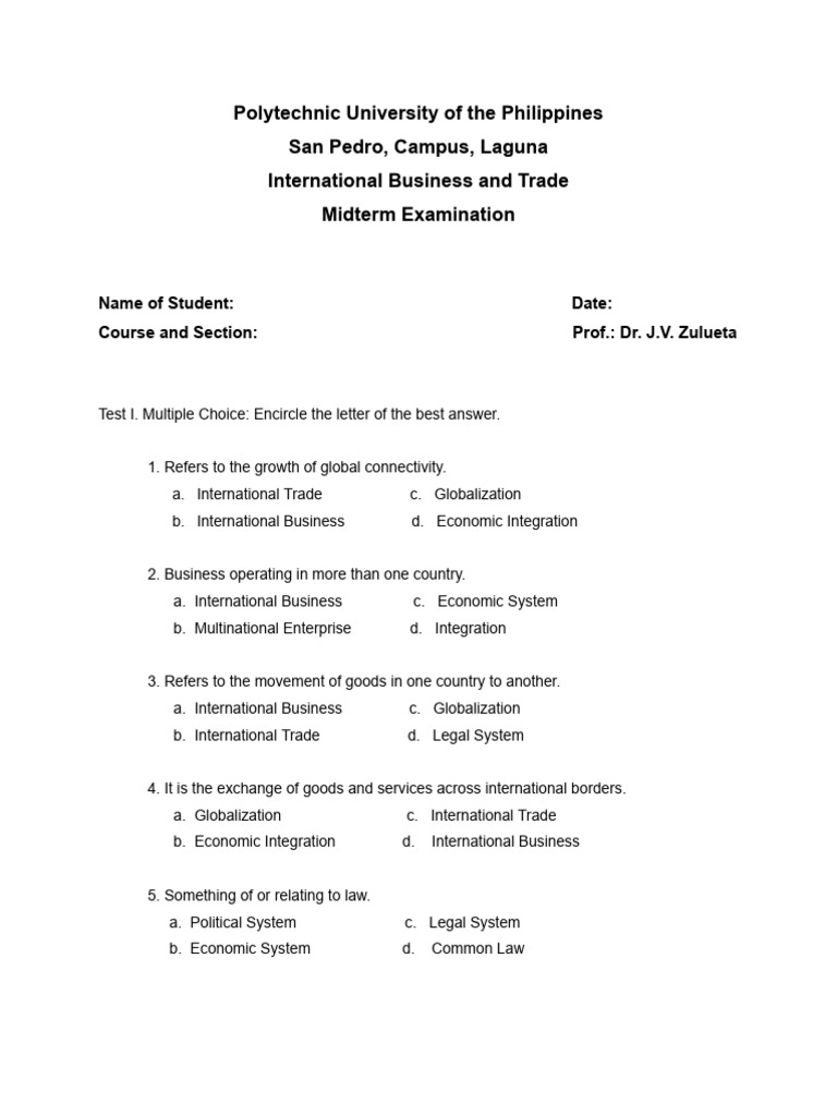 International Business Midterm Exam | PDF | Capitalism | Globalization