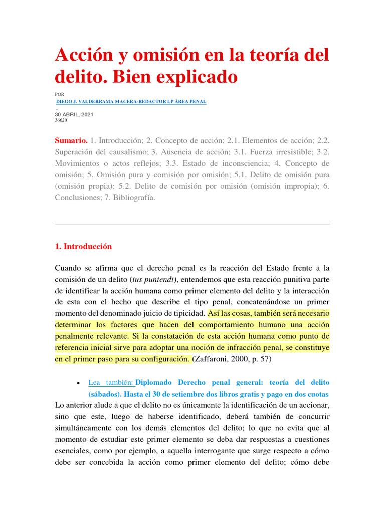 Acción y Omisión en La Teoría Del Delito | Descargar gratis PDF ...