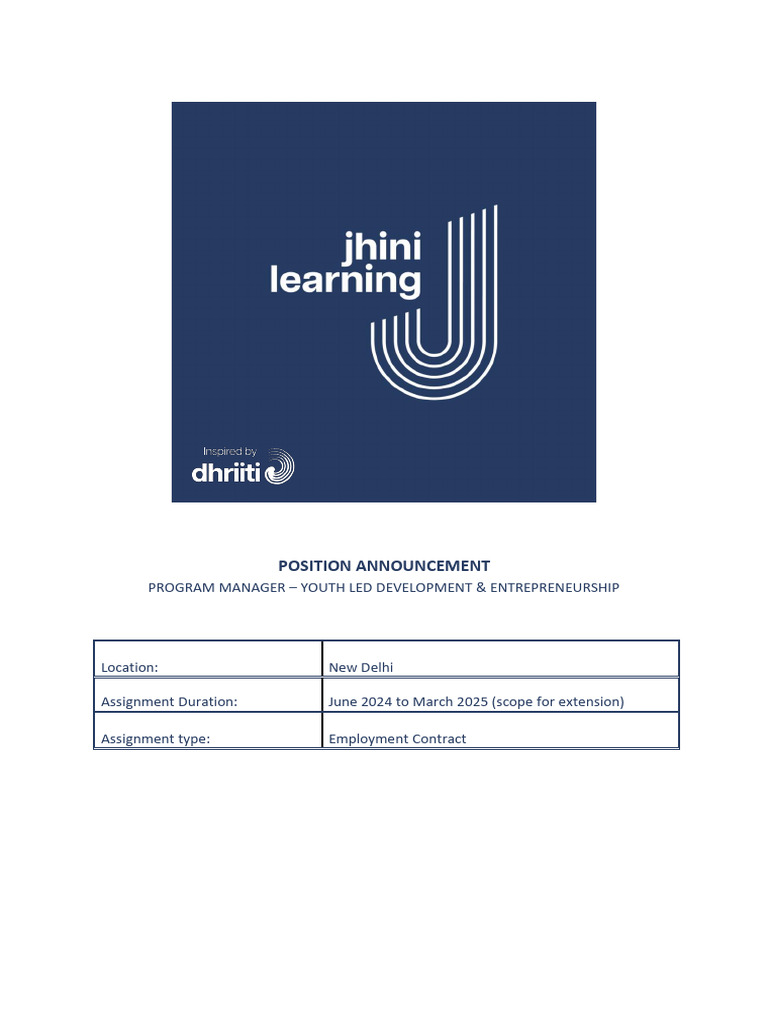 Program Manager for Youth Entrepreneurship | PDF | Entrepreneurship ...
