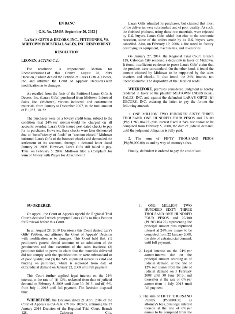Lara's Gifts v. Midtown Resolution | PDF | Interest | Damages