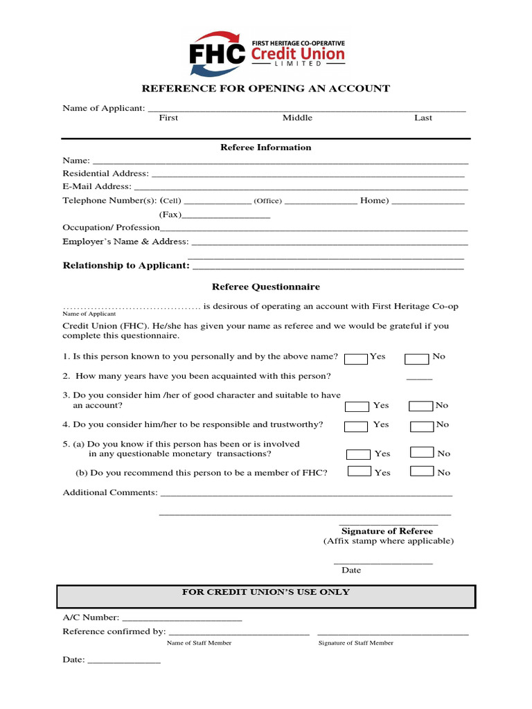 Account Opening Reference Form | PDF | Finance & Money Management