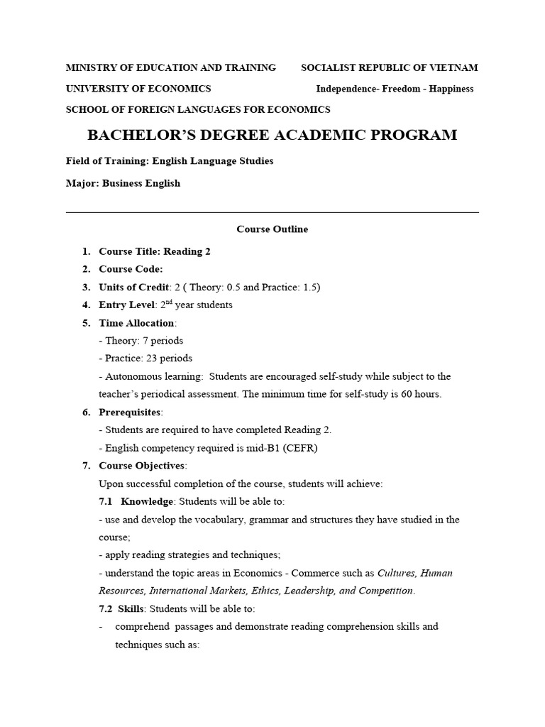 Reading 2 Course Outline for Business English | PDF | Reading ...