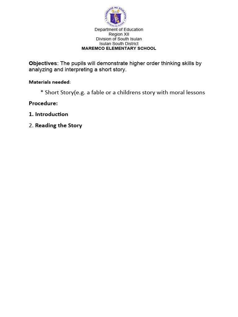 Higher Order Thinking in Story Analysis | PDF | Wellness | Science ...