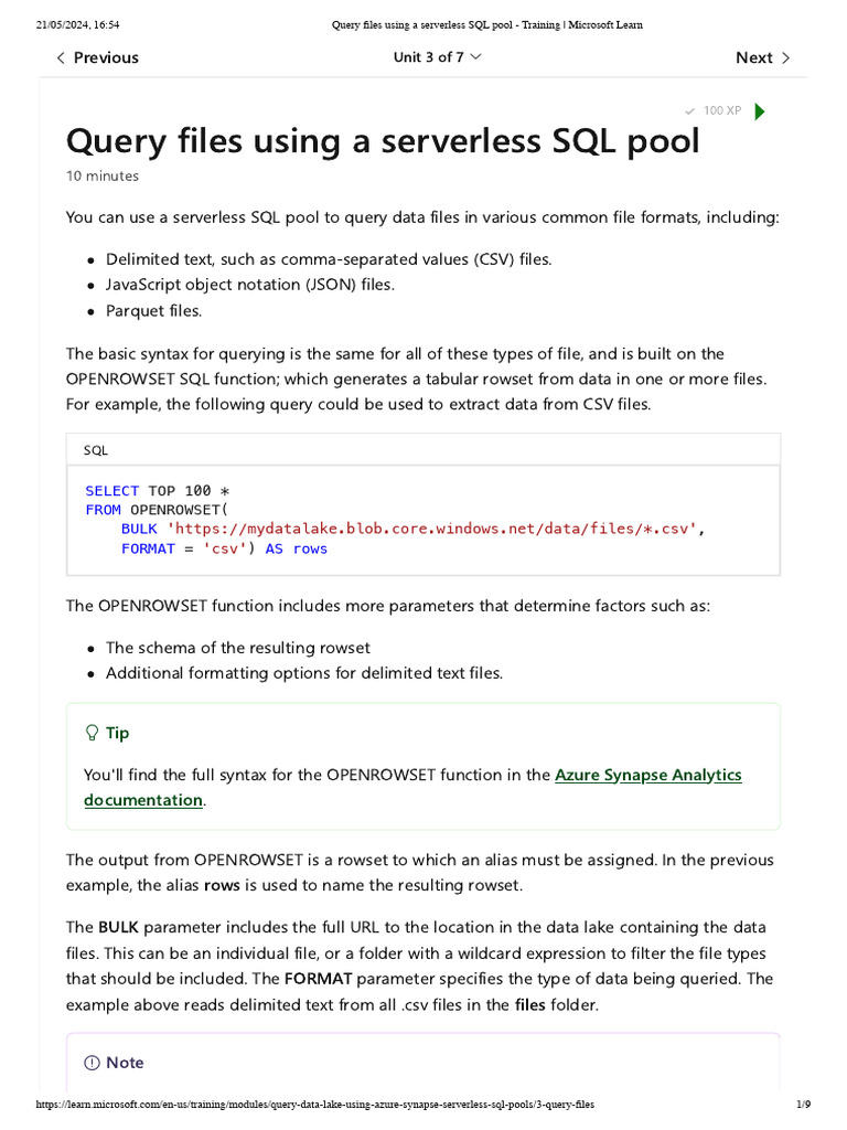 Query files using a serverless sql pool 10 minutes pdf computer