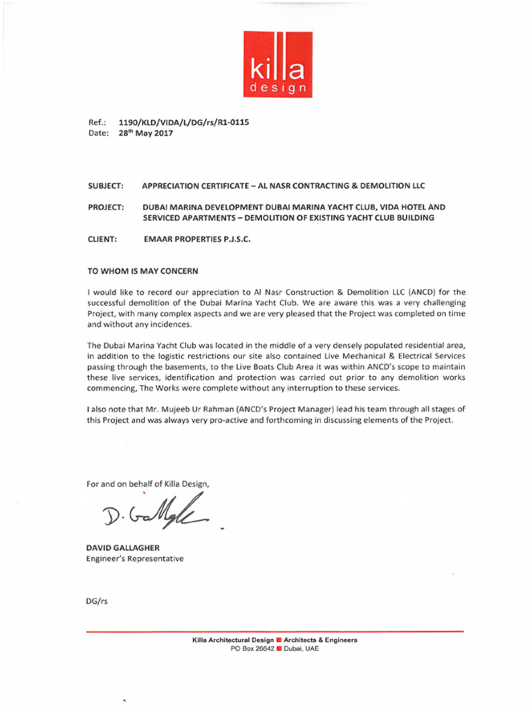Apperciation Letter-Killa Design | PDF