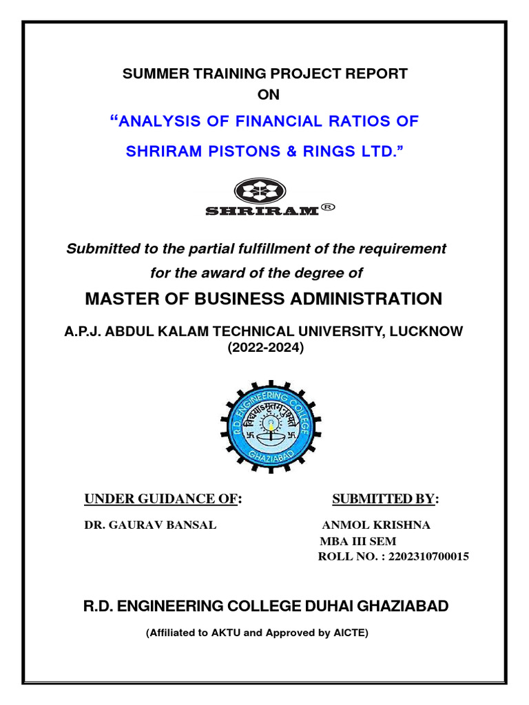 Financial Ratio Analysis MBA Report | PDF | Finance & Money Management