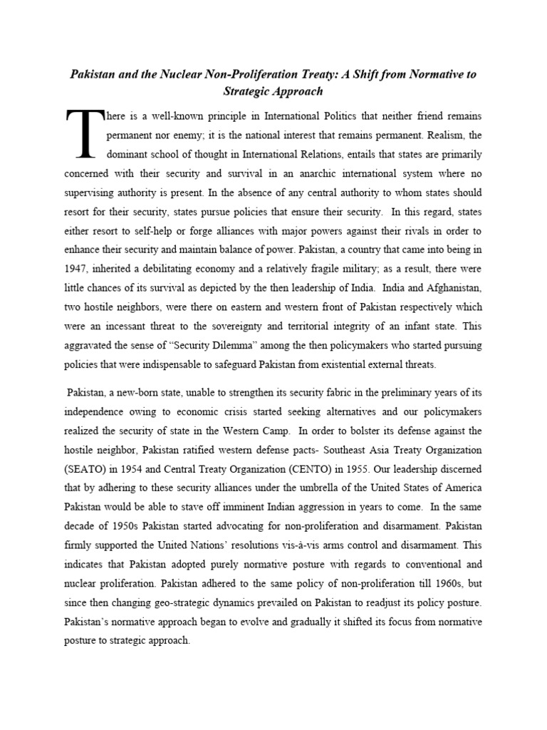 Pakistan and The Nuclear Non | PDF | Treaty On The Non Proliferation Of ...