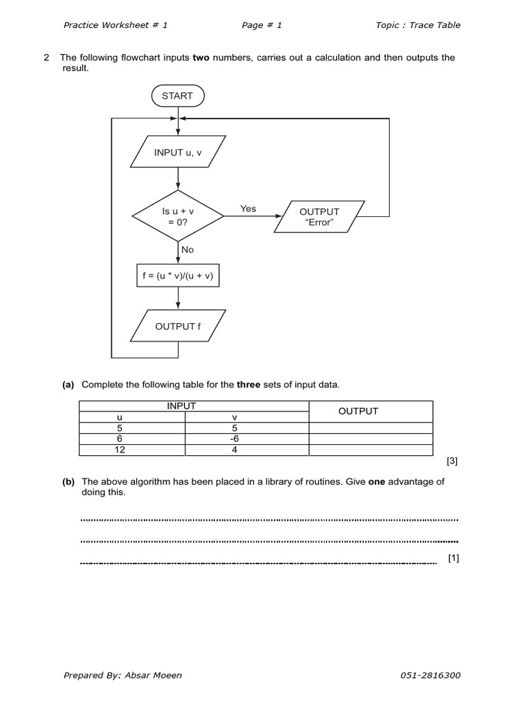 Trace Table and Flowchart Exercises | PDF | Computing | Computer Science