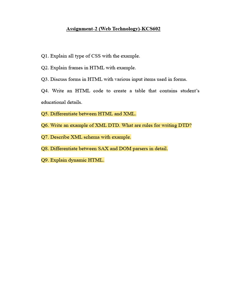 Web Technology Assignment on HTML & CSS | PDF