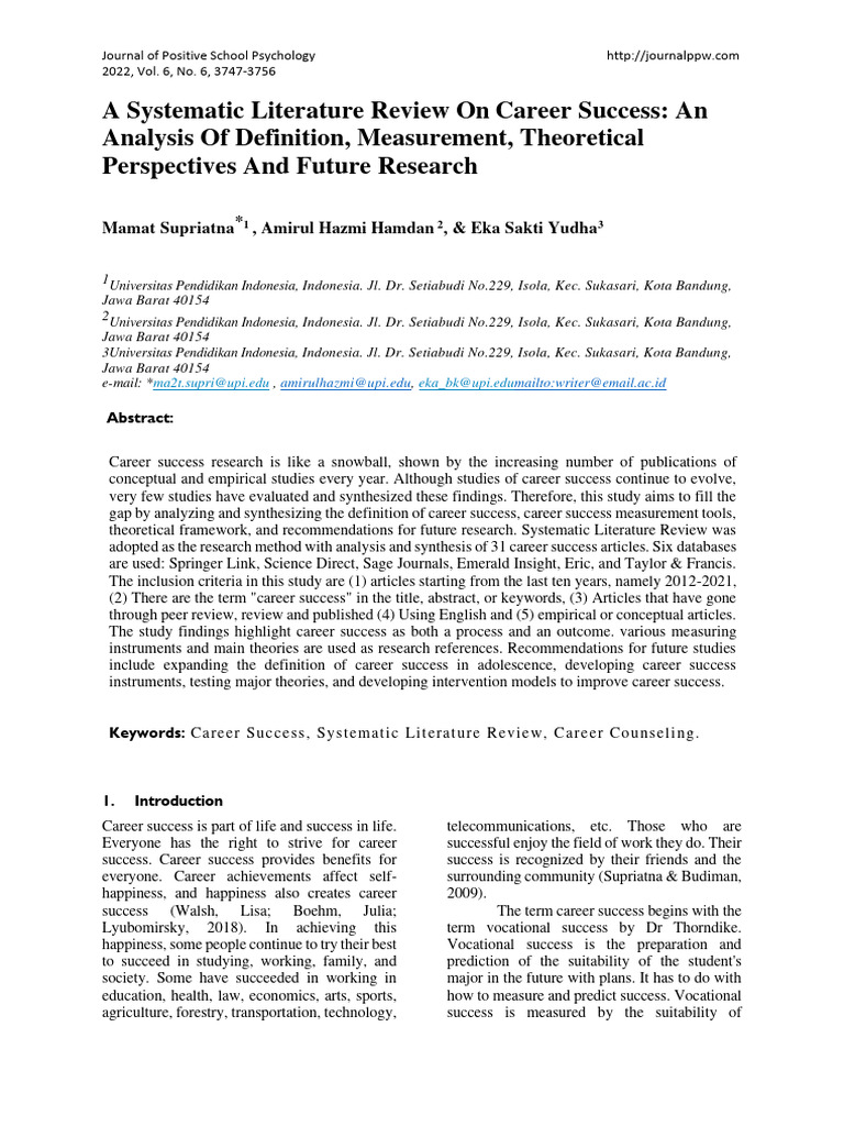Systematic Review of Career Success | PDF | Mentorship | Social Capital
