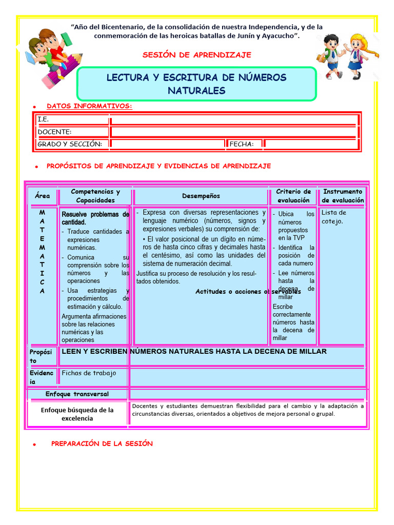 Sesión de Números Naturales 6to Grado | PDF | Evaluación | Decimal