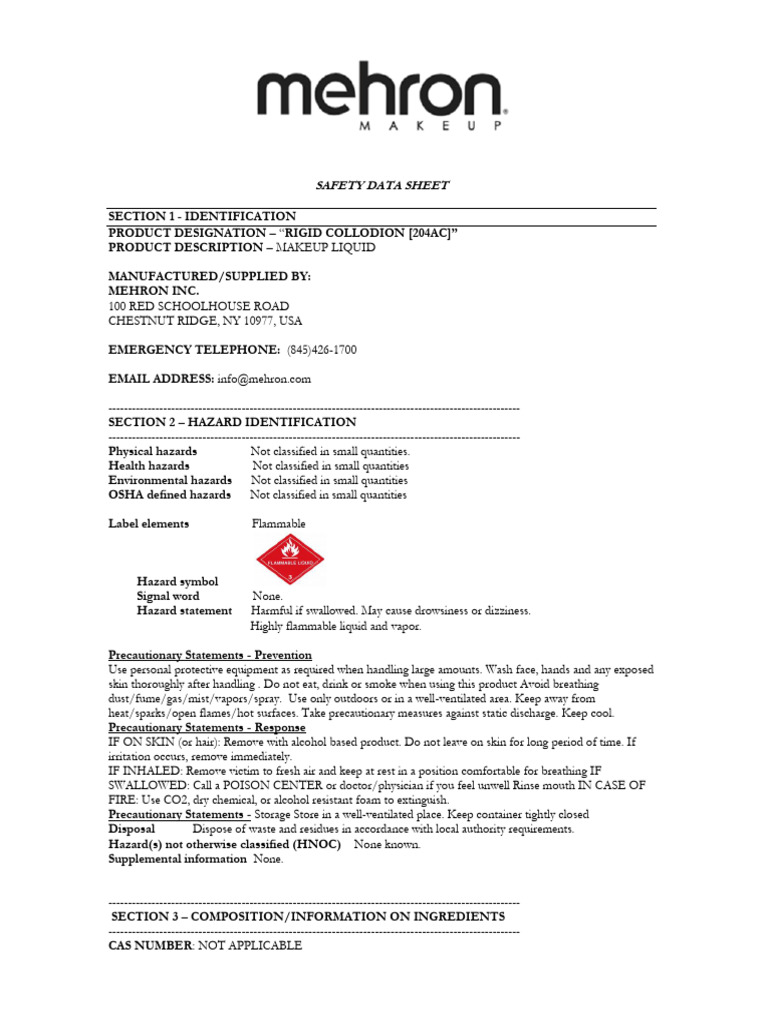 Rigid Collodion Safety Guidelines | PDF | Hazards | Firefighting