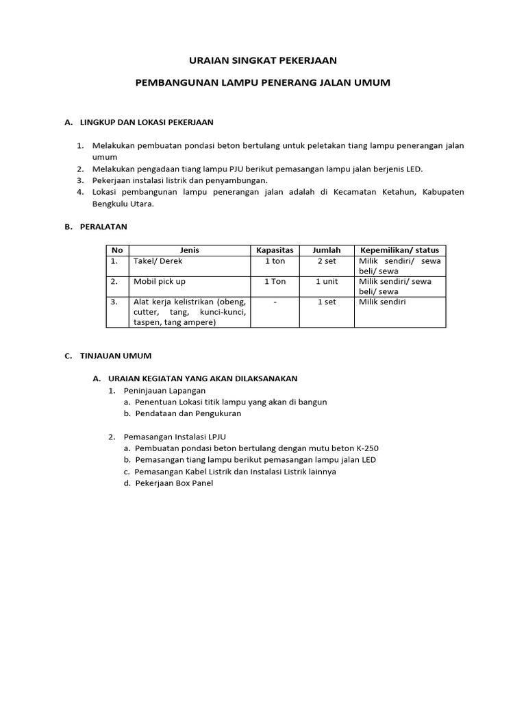 Uraian Pekerjaan Pembangunan PJU | PDF | Teknologi & Rekayasa