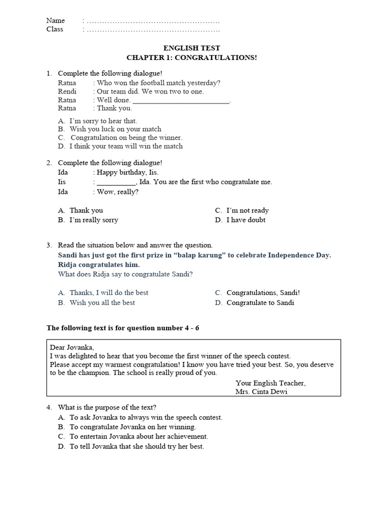 English Test KLS 9 Chapter 1 | PDF