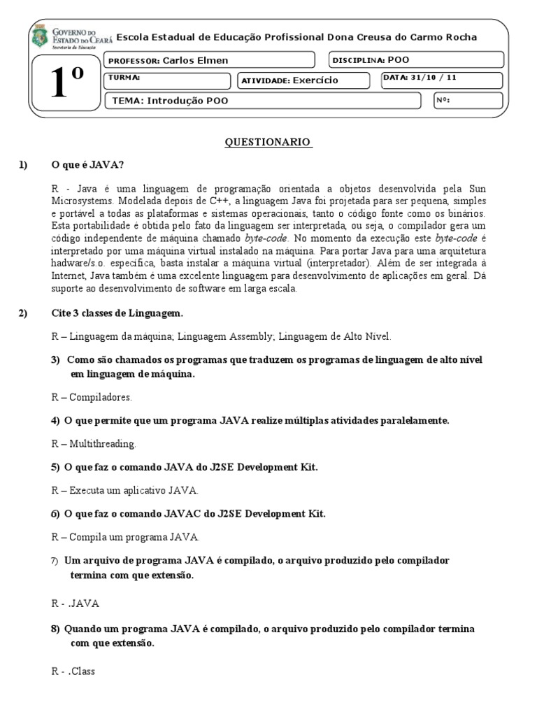 Exercicio POO | PDF | Java (linguagem de programação) | Linguagem de ...