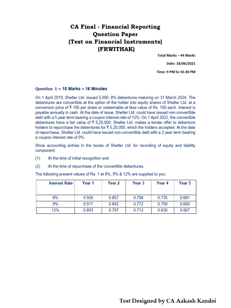 Financial Instruments - Question Paper | PDF | Bonds (Finance) | Interest