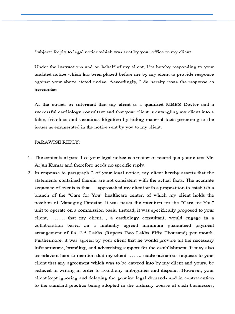 Care For You Reply Notice | PDF | Justice | Crime & Violence