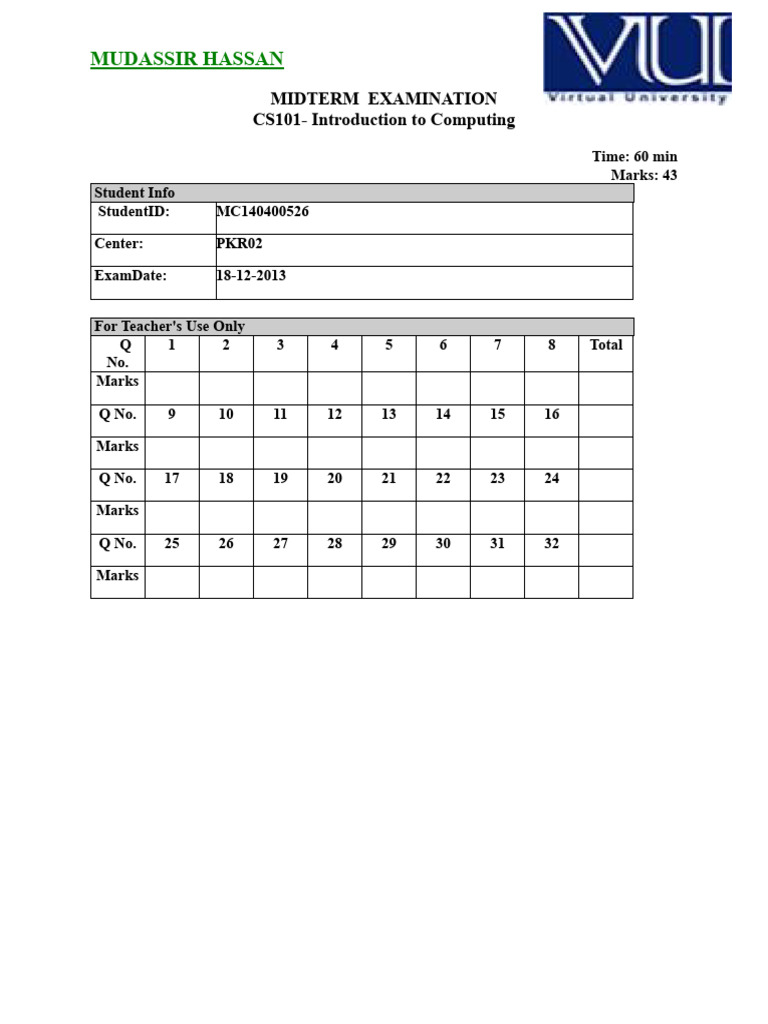 CS101 Midterm Exam Questions | PDF | World Wide Web | Internet & Web