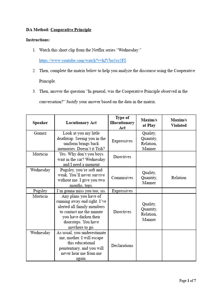 Discourse Analysis of "Wednesday" Clip | PDF | Human Communication