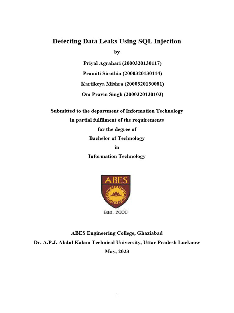 SQL Injection Data Leak Detection | PDF | Support Vector Machine ...