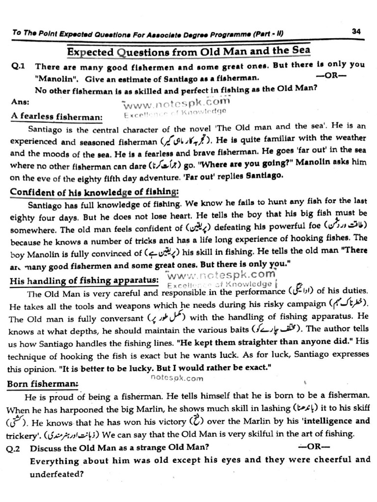 Ba English Ii Novel Old Man And The Sea Notespk Pdf Fisherman
