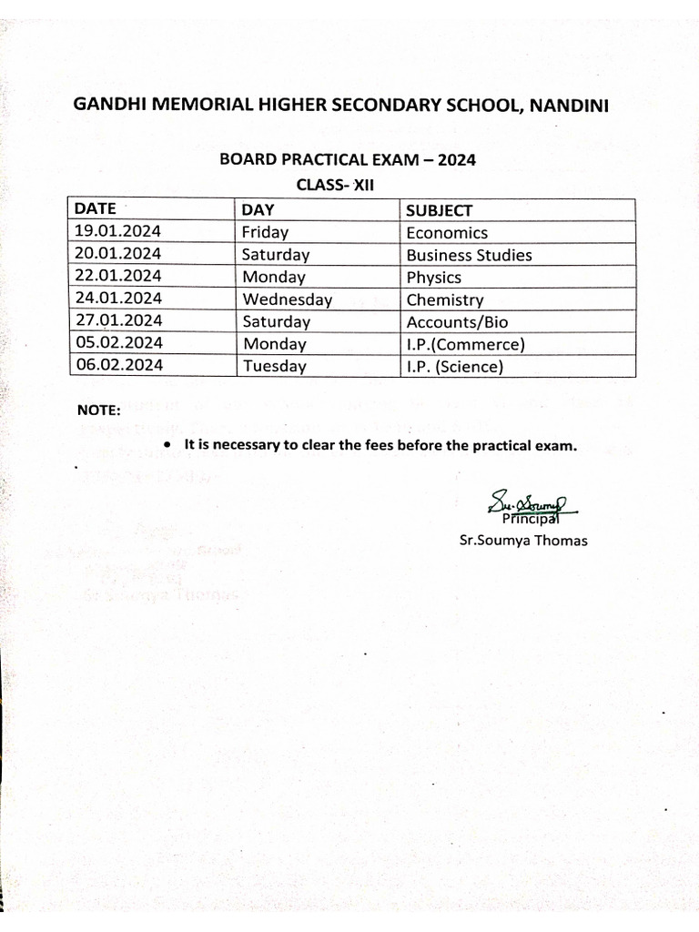 Practical Exam( class 12) Time Table | PDF