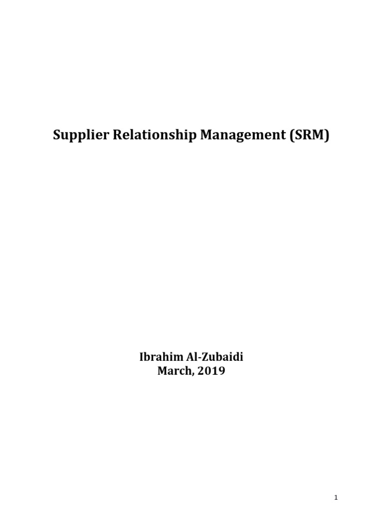 Supplier - Relationship - Management - SRM | PDF | Supply Chain ...