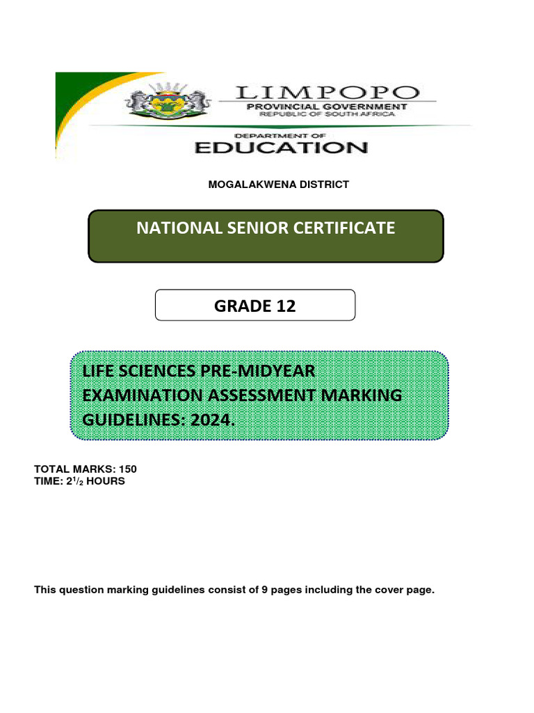 Life Sciences Marking Guidelines 2024 | PDF