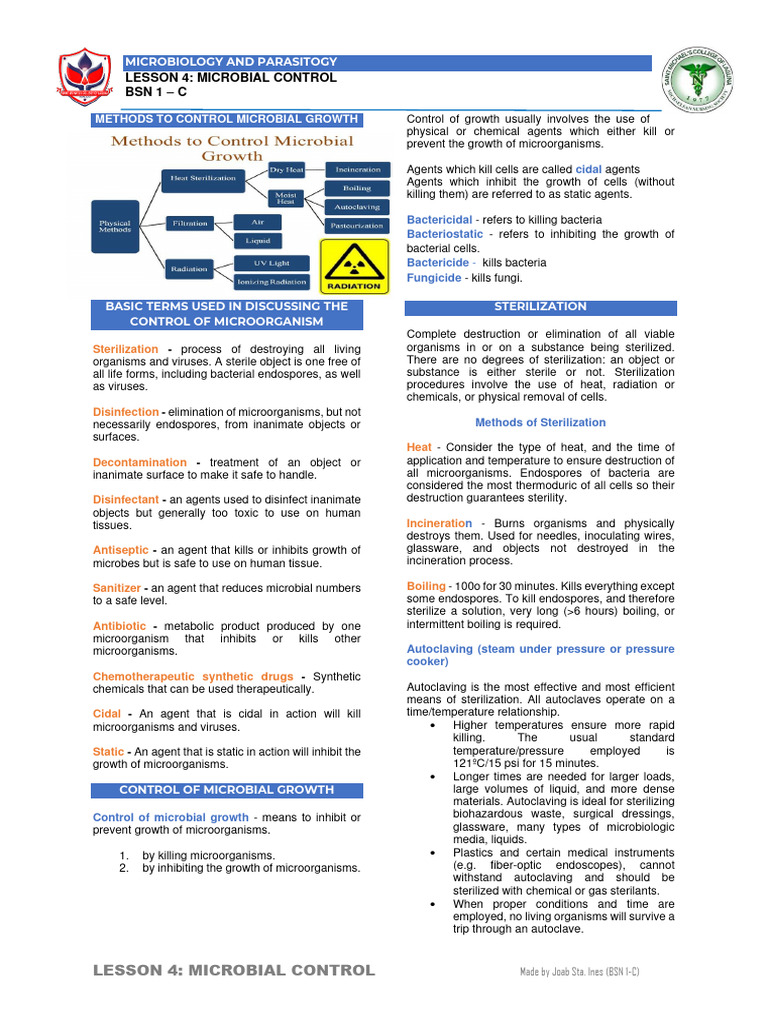 Methods for Controlling Microbial Growth | PDF | Sterilization ...