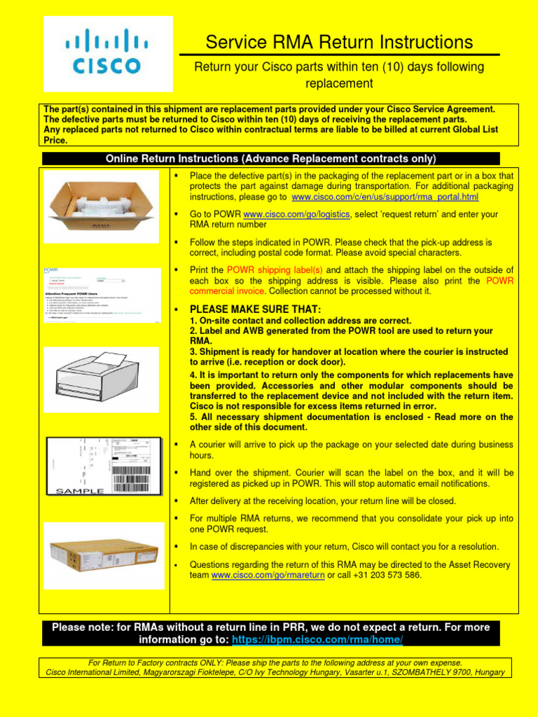 Cisco RMA Return Instructions Guide | PDF | Invoice | Business