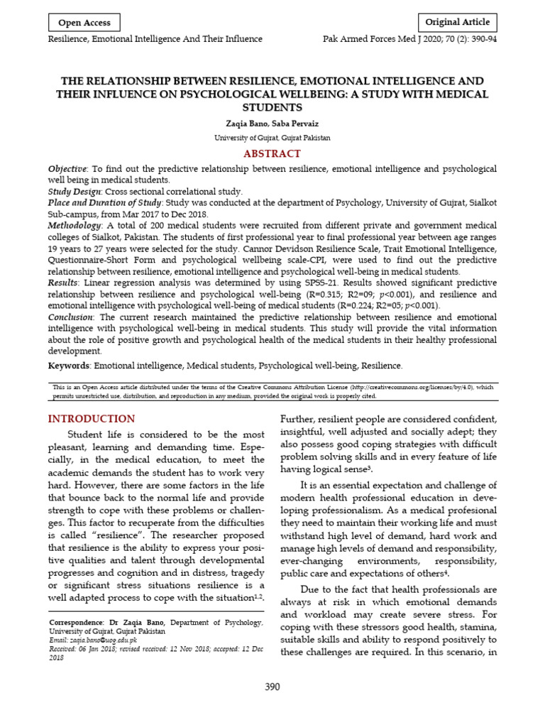 Resilience and Emotional Intelligence in Medical Students | PDF ...