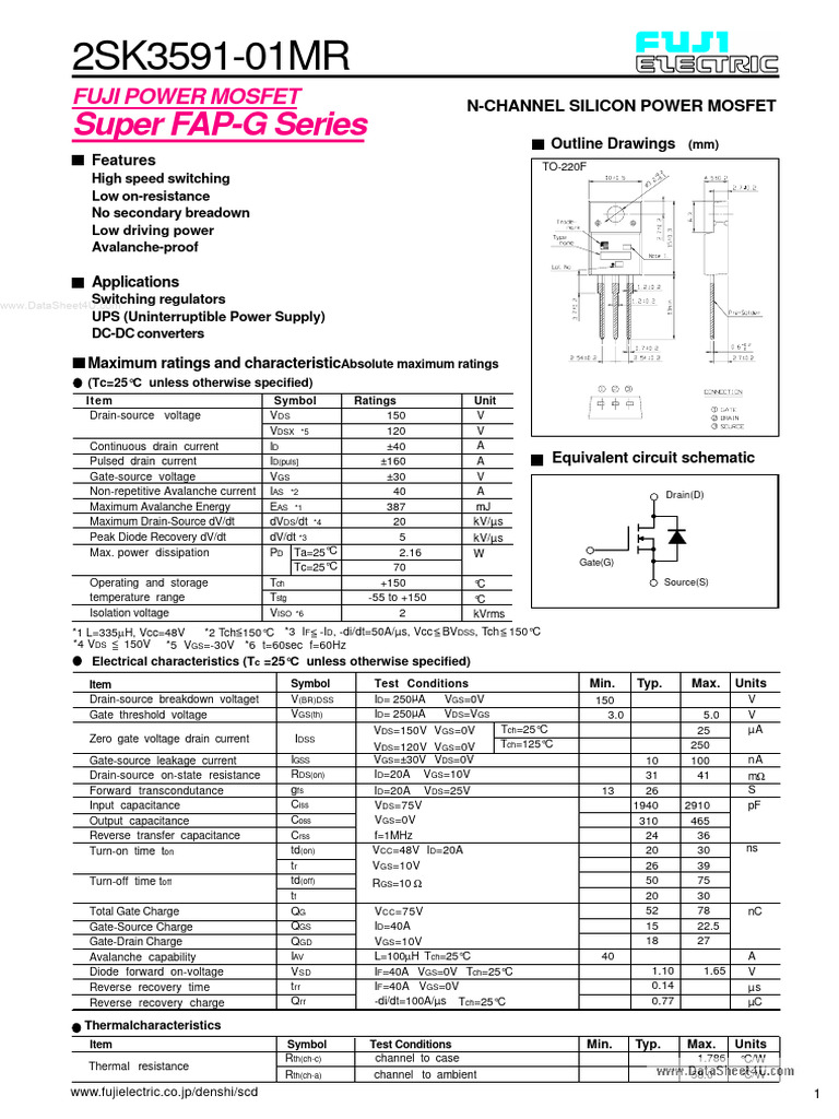K3591 FujiElectric | PDF | Field Effect Transistor | Mosfet