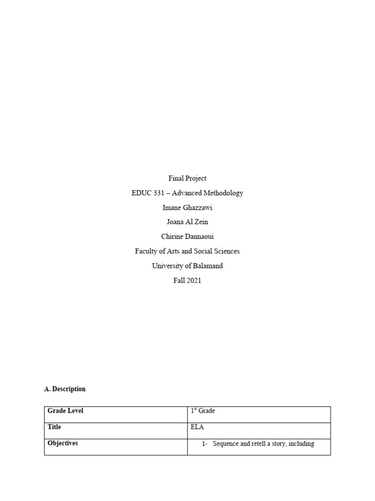 Unit Lesson Plan-Final Project 331 | PDF | Differentiated Instruction ...