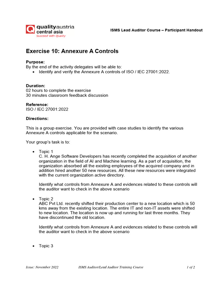 ISO 27001:2022 Annex A Controls Exercise | PDF | Information Technology ...