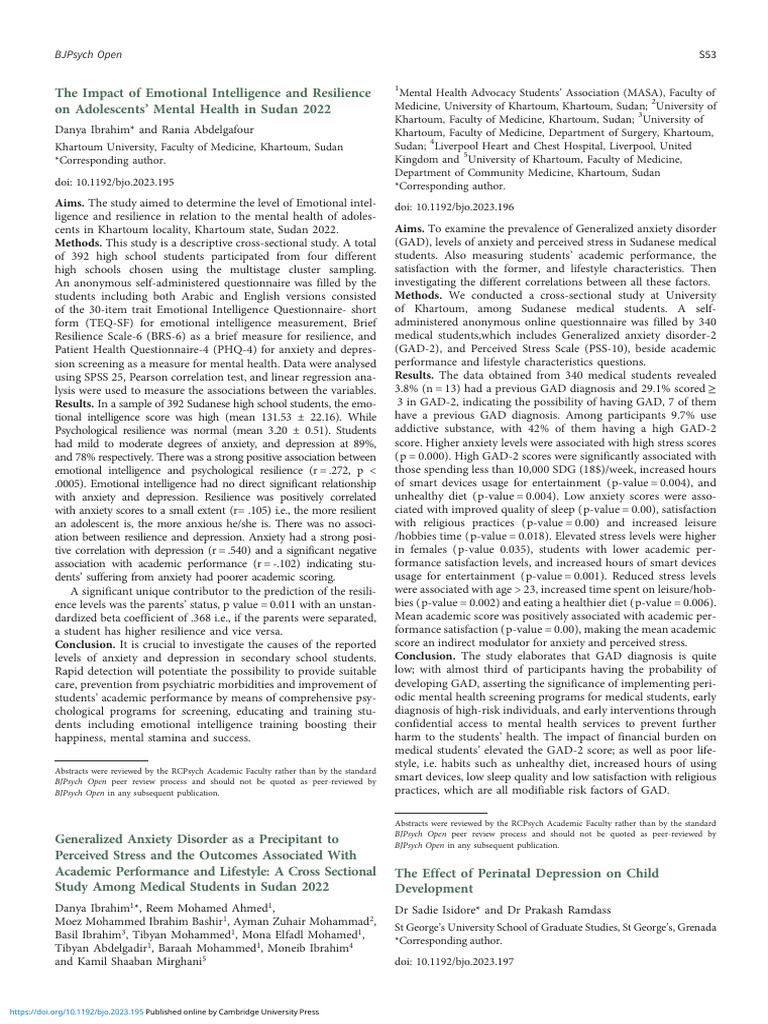 Emotional Intelligence and Resilience in Sudan | PDF | Generalized ...