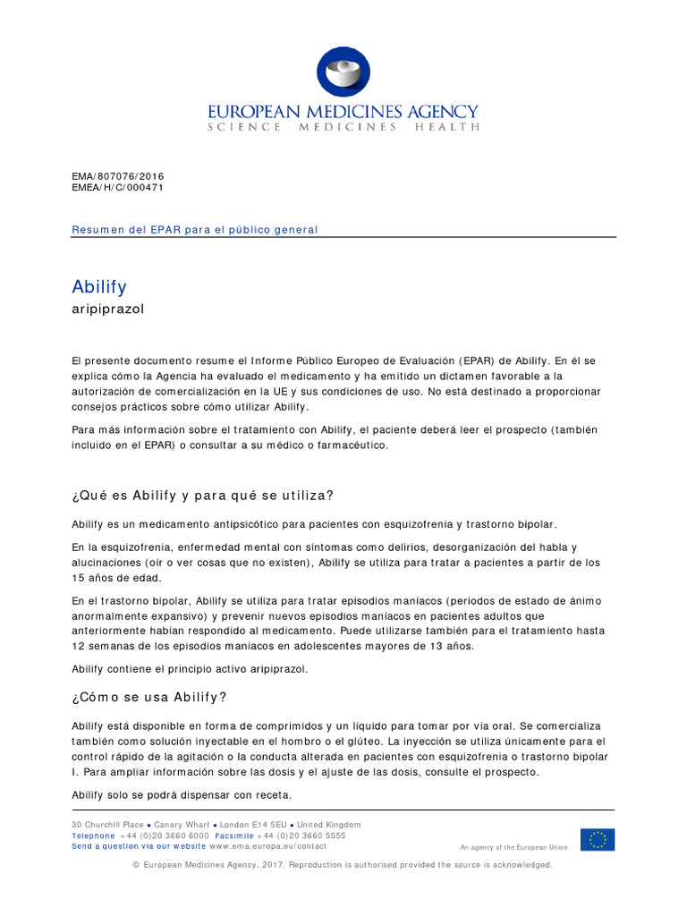 Resumen del EPAR de Abilify (aripiprazol) | PDF | Esquizofrenia ...
