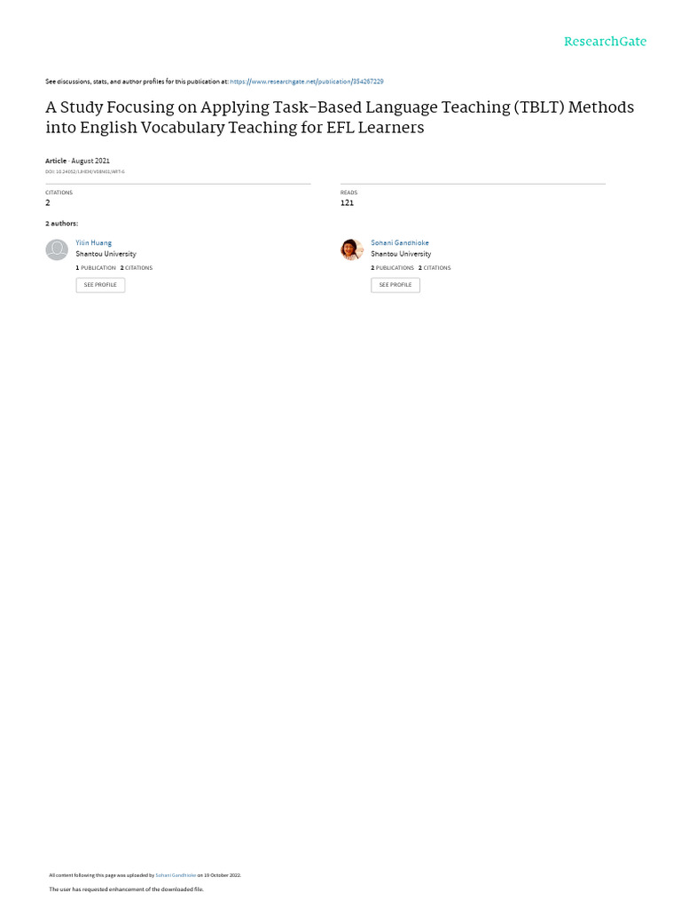 TBLT Methods for EFL Vocabulary Teaching | PDF | English As A Second Or ...