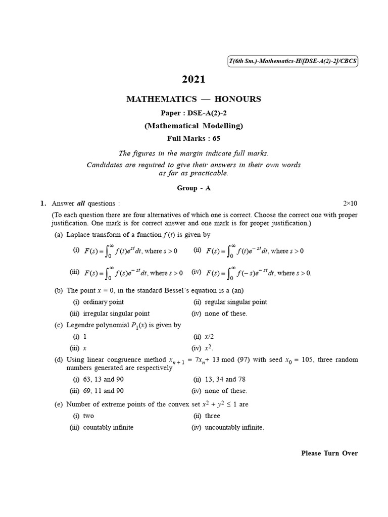 Mathematical Modelling Exam Paper | PDF | Applied Mathematics ...
