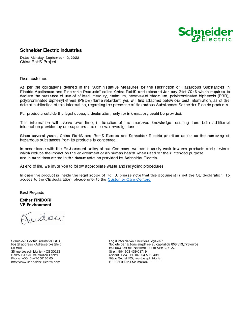 China RoHS Compliance for Schneider Products | PDF | Pollution | Materials