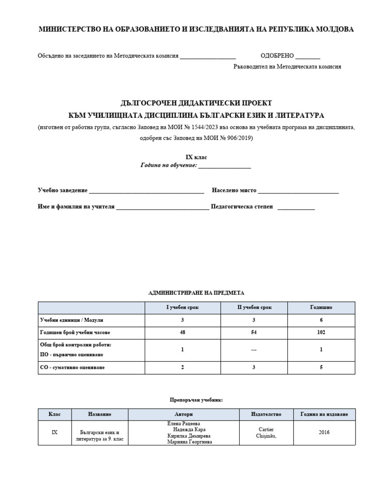 Blgarski Ezik I Literatura 9 Klas 2024 | PDF
