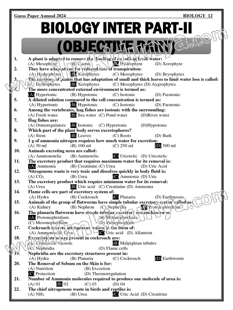 12th Class Guess Papers 2024 Bio Mcqs | PDF | Meiosis | Genotype