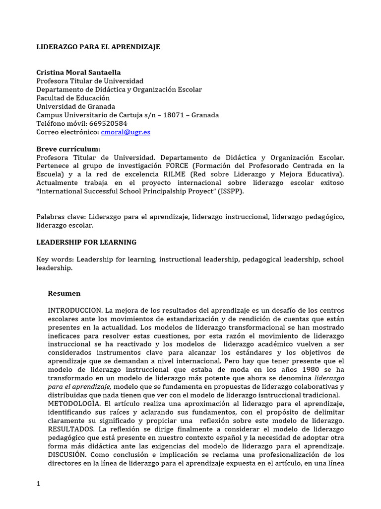Liderazgo para el Aprendizaje Efectivo | PDF | Plan de estudios ...