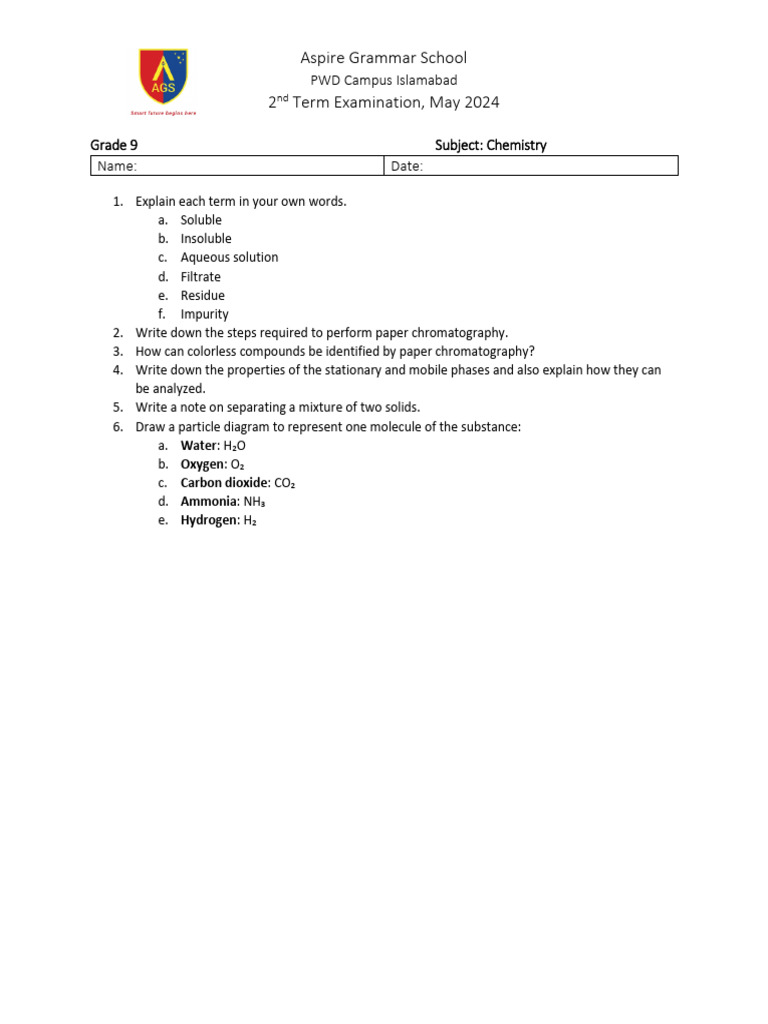 Grade 9 Chemistry Exam Guide | PDF