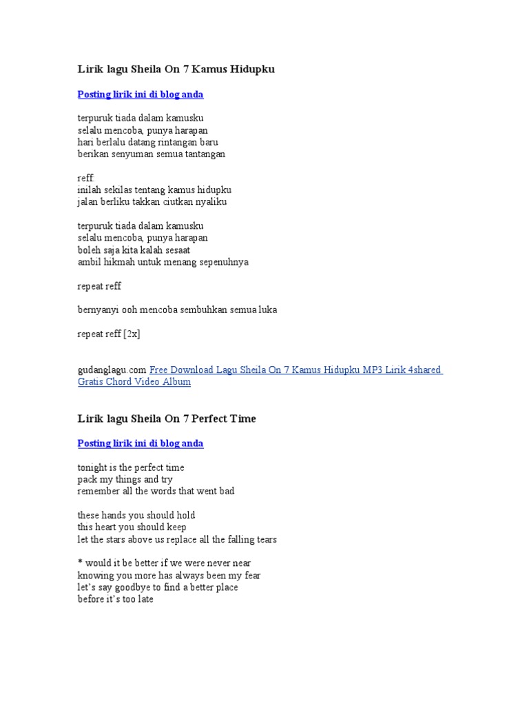 Lirik Lagu Sheila On 7 Kamus Hidupku