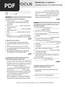 Focus3 2E Review Test 1 Units1 2 Vocabulary Grammar UoE Reading GroupB