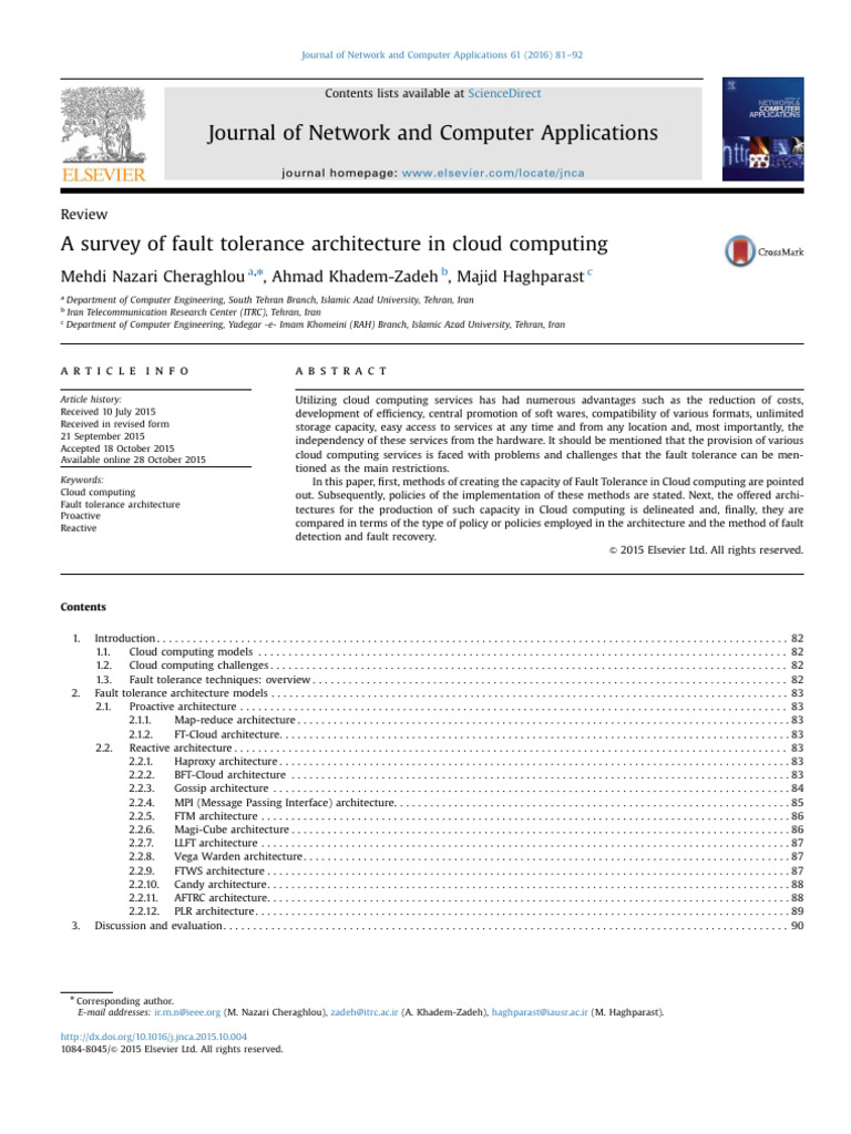 A Survey of Fault Tolerance Architecture | PDF | Cloud Computing ...