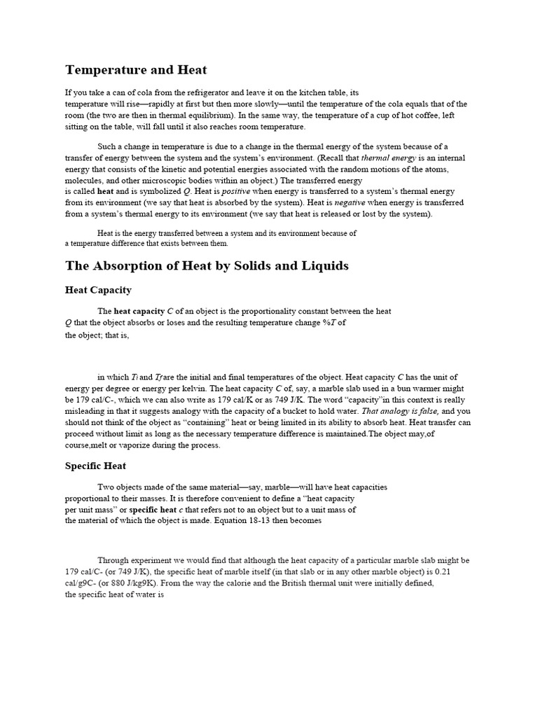 Temperature And Heat Pdf Temperature Heat