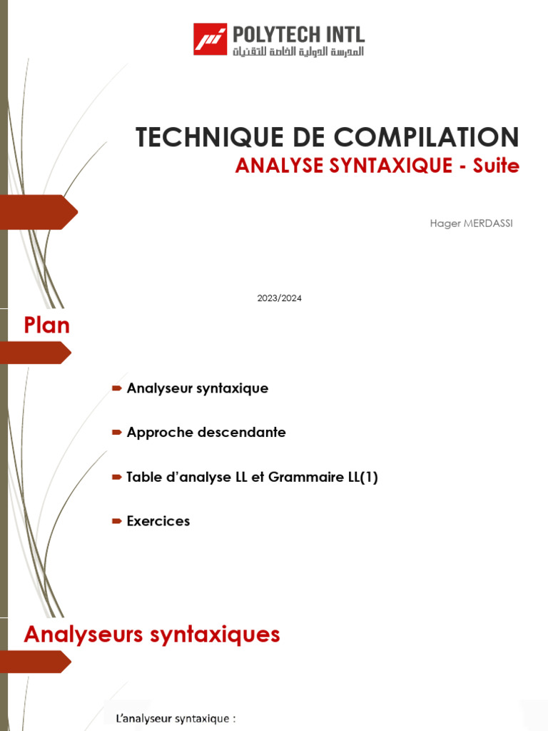 Analyse Syntaxique: Approche Descendante | PDF | Analyse syntaxique ...