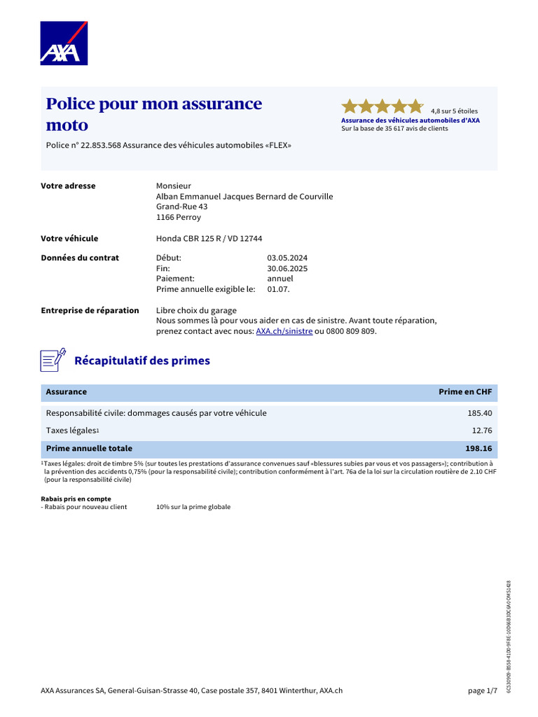 Numéro de police d'assurance AXA | PDF | Assurance | Véhicules